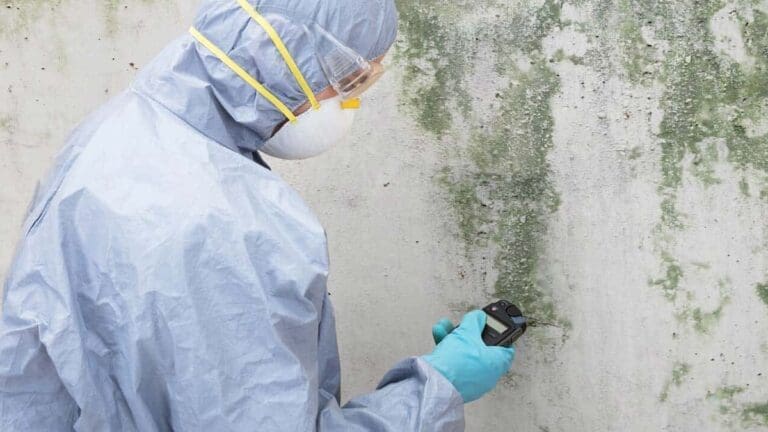 a mold inspector inspecting mod on a wall.